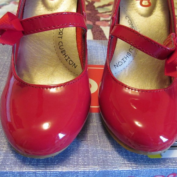 Pop Red Patent Heels Mary Jane Pumps w Bow - Picture 4 of 15